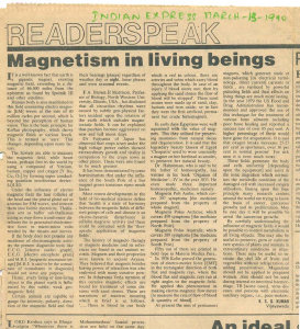Indian Express - Readerspeak - Magnetism in Living Beings by KSS Kumar